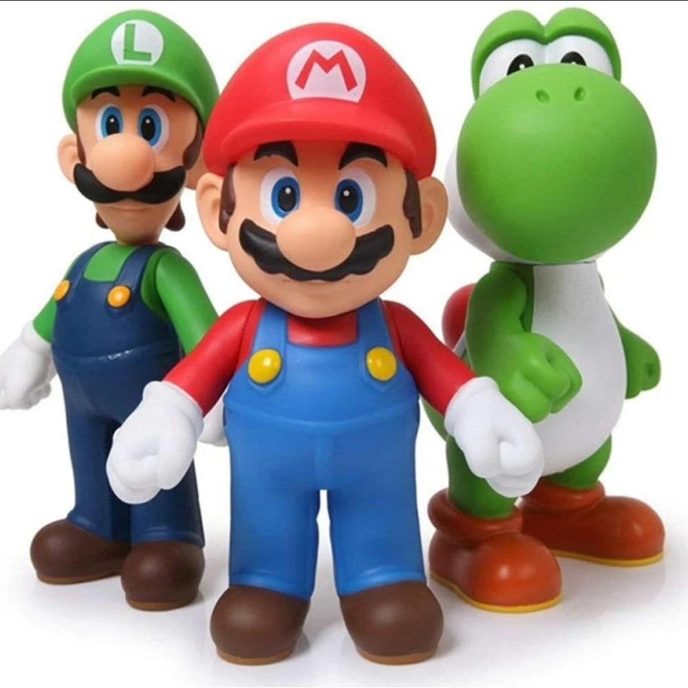 Nintendo Mario, Luigi, and Yoshi Figures - Red, Green, Blue
